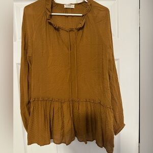 Mustard Yellow Tie-Neck Peasant Boho Tunic